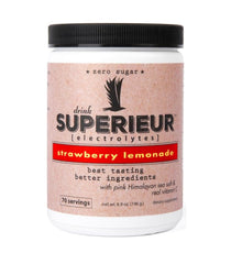 Superieur Electrolytes Stevia leaf extract shown as natural sweetener for zero sugar taste.