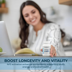 Hands holding a bottle of Superior Formulas NRF2 Activator illustrating portable daily antioxidant support.