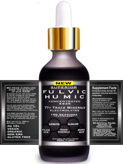 Superior Fulvic Humic X935 USA-made packaging signals non-GMO, vegan, and allergen-friendly formula.
