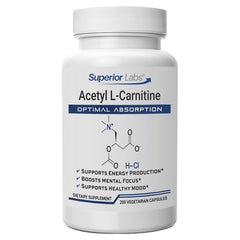Superior Labs Acetyl L-Carnitine 500mg bottle pour showing purity and dosage