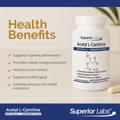 Superior Labs Acetyl L-Carnitine 500mg label-front for product details