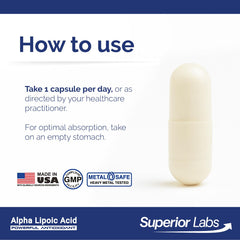 Superior Labs Alpha Lipoic Acid 600 mg veggie capsules packaging illustrates clean vegan-friendly design
