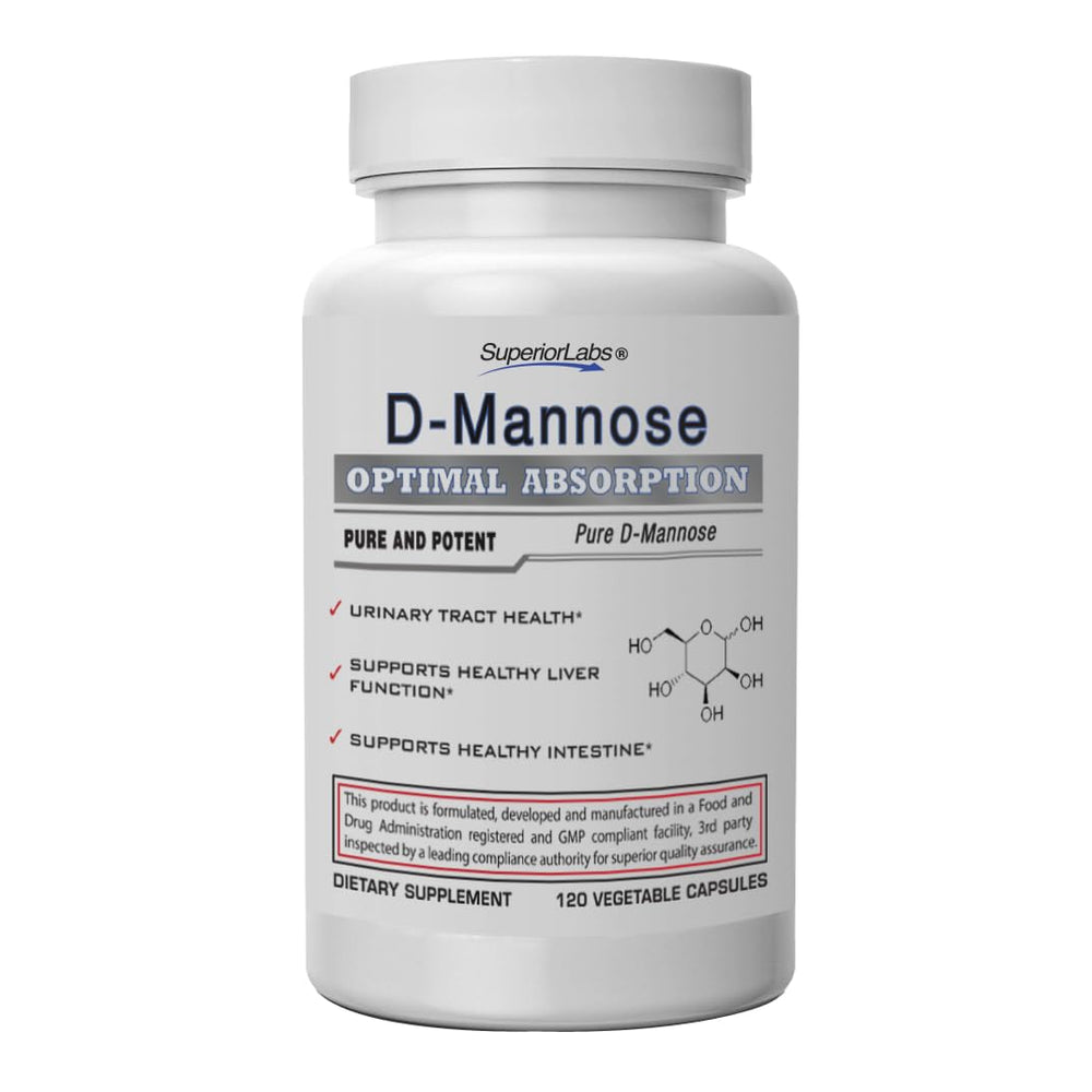 Superior Labs D-Mannose 500 mg bottle front view supports urinary health.