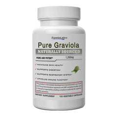 Superior Labs Graviola 1200mg bottle on a clean counter, supporting immune health.