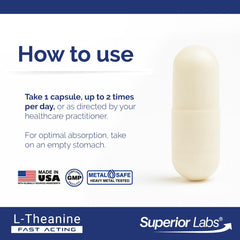 L-Theanine bottle from Superior Labs on a wooden surface, ready for daily use