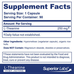 Closeup of Superior Labs L-Theanine capsules showing form and texture for high absorption