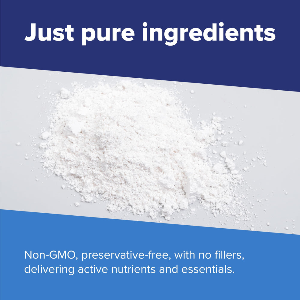 Label closeup emphasizes dye-free ingredients and transparency.