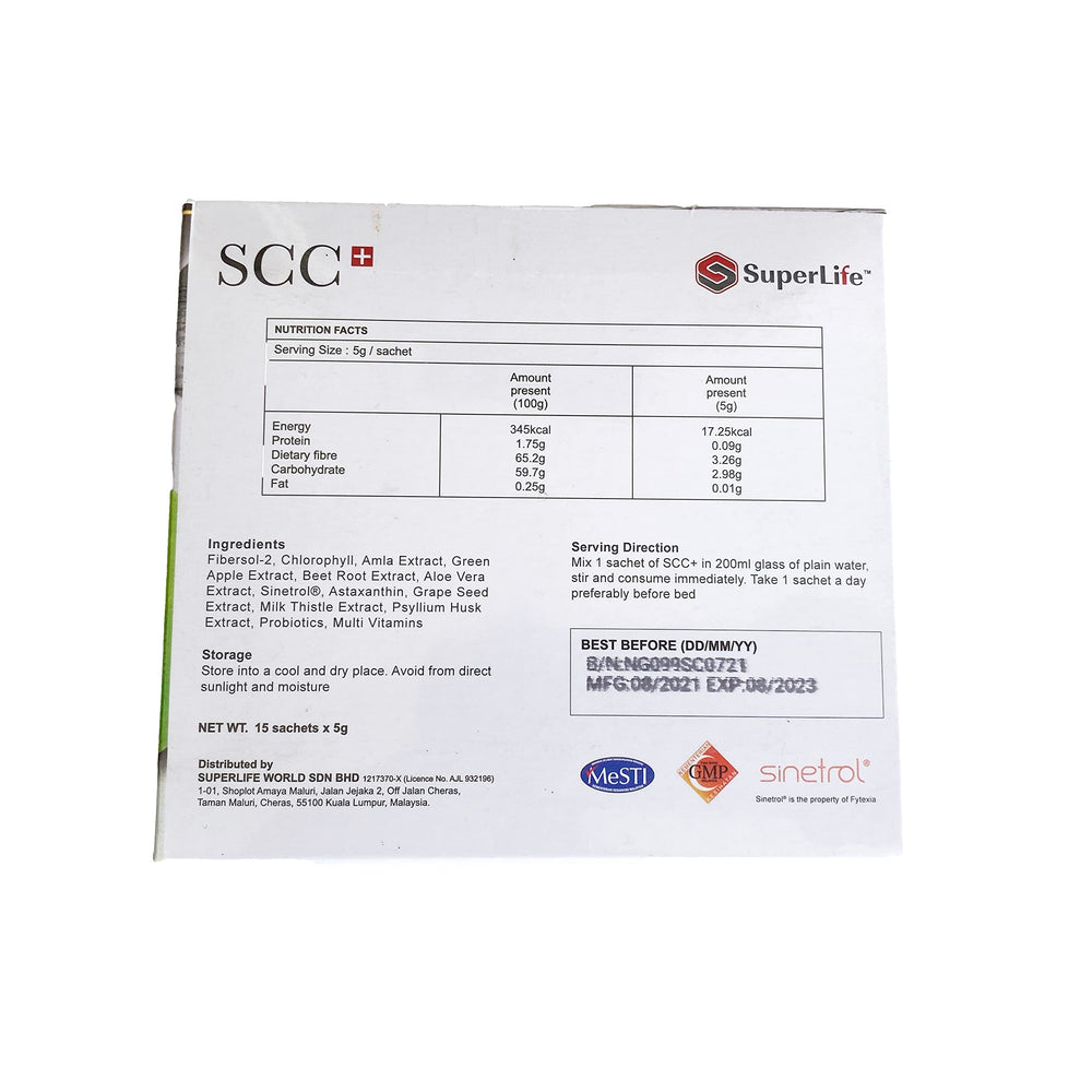 Superlifeworld SCC15 bottle pour demonstrates easy dosing for dietary colon health support.