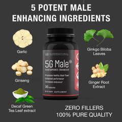 Supernatural Man 5G Male bottle, capsules poured, suggesting easy daily routine.