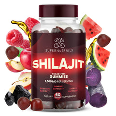 SUPERNUTRIALS Shilajit Gummies 1000mg bottle, energizing daily wellness.