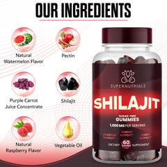 SUPERNUTRIALS Shilajit Gummies pour, convenient on-the-go energy.