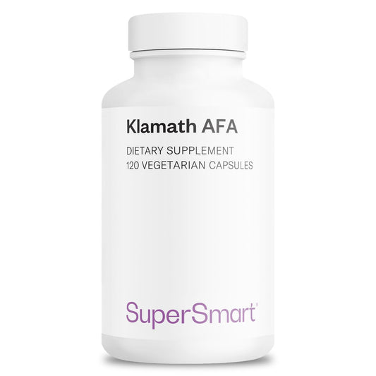Supersmart AFA extract bottle front showing a nutrient-rich blue-green algae formula