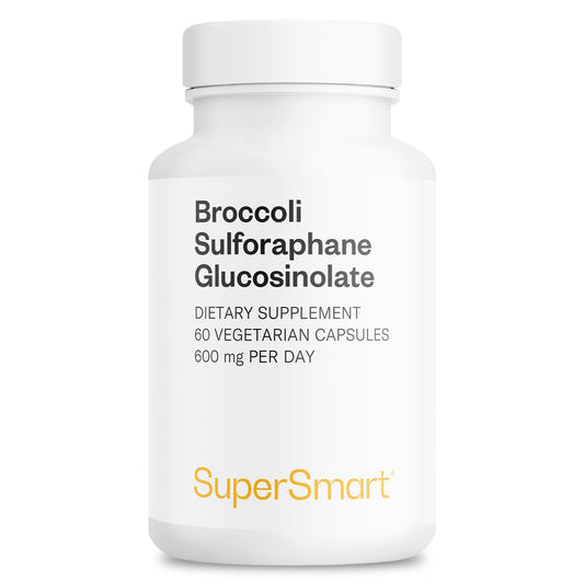Supersmart broccoli sulforaphane bottle shown for easy daily wellness support.