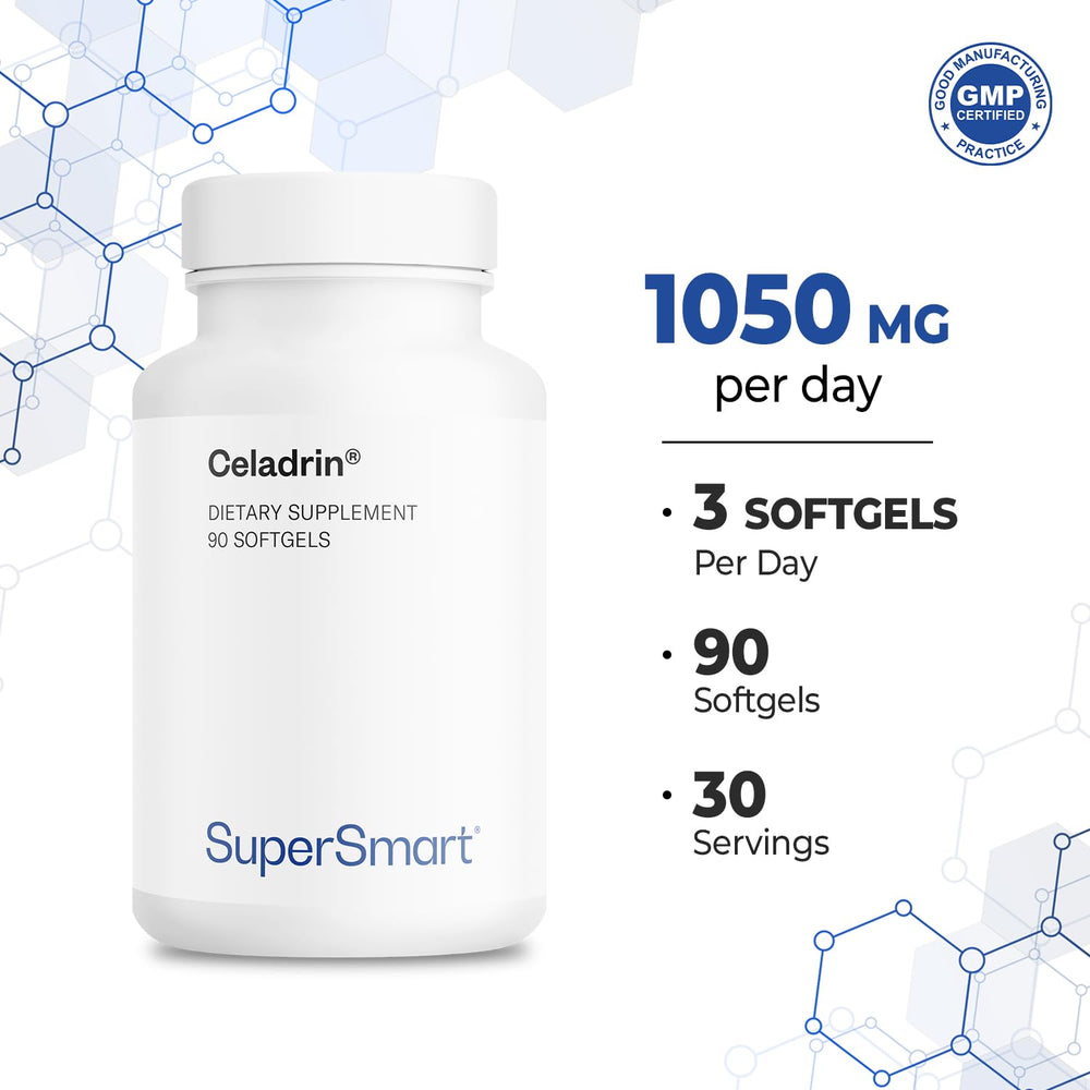 Supersmart Celadrin 1050mg bottle with capsules spilled for everyday routine