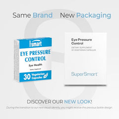 Bottle label of Supersmart Eye Pressure Control shows ingredients and patent information.