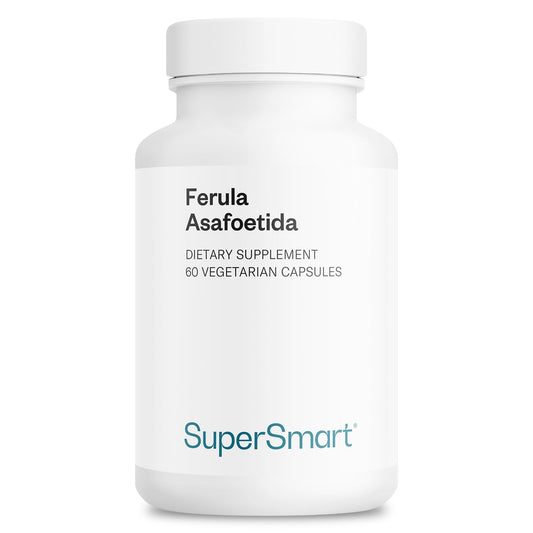 Supersmart Ferula Asafoetida bottle with capsules for daily wellness support.