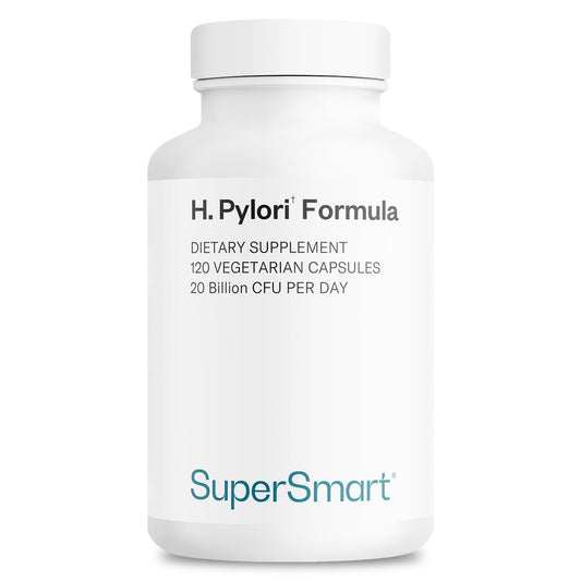 Supersmart H. Pylori Formula bottle front view with 120 vegetarian capsules for daily probiotic support.