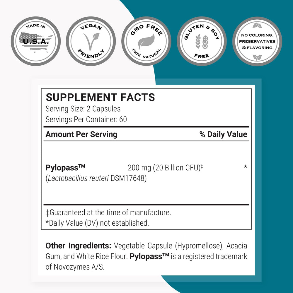 Supersmart H. Pylori Formula capsules ready for daily use, vegan-friendly.