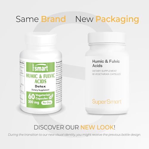 Supersmart Humic-Fulvic acid capsules closeup highlights vegetarian capsules for daily wellness.