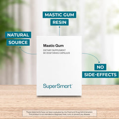 Packaging graphic for Supersmart Mastic Gum highlights gluten-free and non GMO formulation