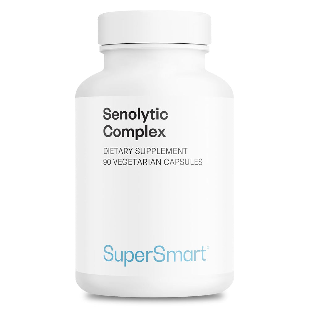 Supersmart Senolytic Complex bottle with capsules — smooth daily wellness support.