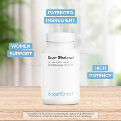 Close-up of Supersmart Shatavari bottle highlighting purity of Aspurus extract.