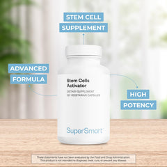 Supersmart Stem Cells Activator label details featuring Astragaloside IV and herbal blend.