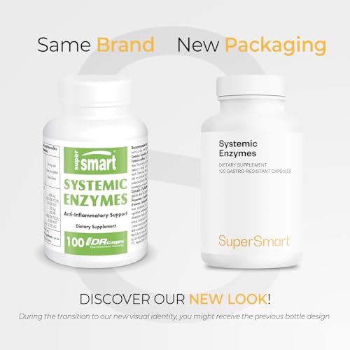 Close-up of Supersmart Systemic Enzymes capsules highlighting gastro-resistant capsules.