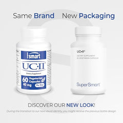 Supersmart UC-II vegetarian capsules packaging for easy daily use.