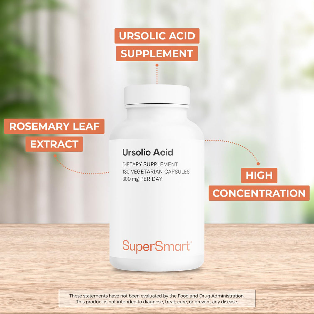 Supersmart ursolic acid capsules pack highlighting high-strength non-GMO option