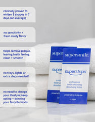 Supersmile dissolving superstrips dissolving action delivers clean whitening with no residue