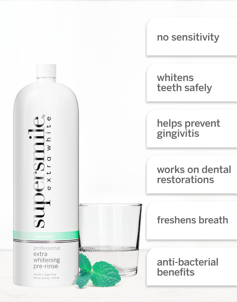 Close-up of Supersmile liquid for a refreshing feel