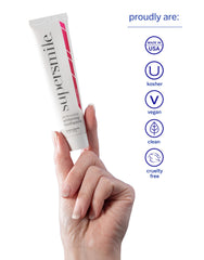 Close-up smile after using Supersmile Peppy Mint whitening toothpaste.