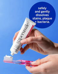 Product packaging display of Supersmile Peppy Mint travel-ready whitening solution.