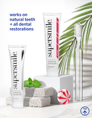 Stain removal angle demonstrating cleaning power of Supersmile Peppy Mint.