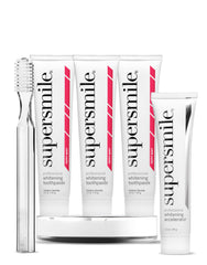 Supersmile Peppy Mint toothpaste set with three tubes for at-home whitening and travel.