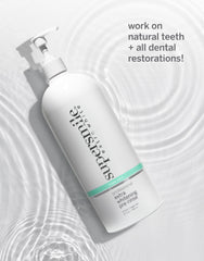 Supersmile pre-rinse shown with dentures or veneers for a shinier smile.