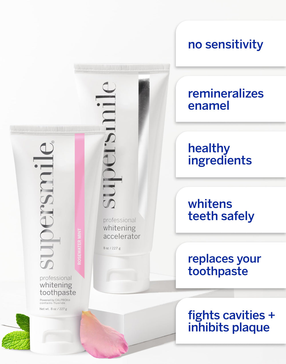 Supersmile Rosewater Mint two-step system laid out for use