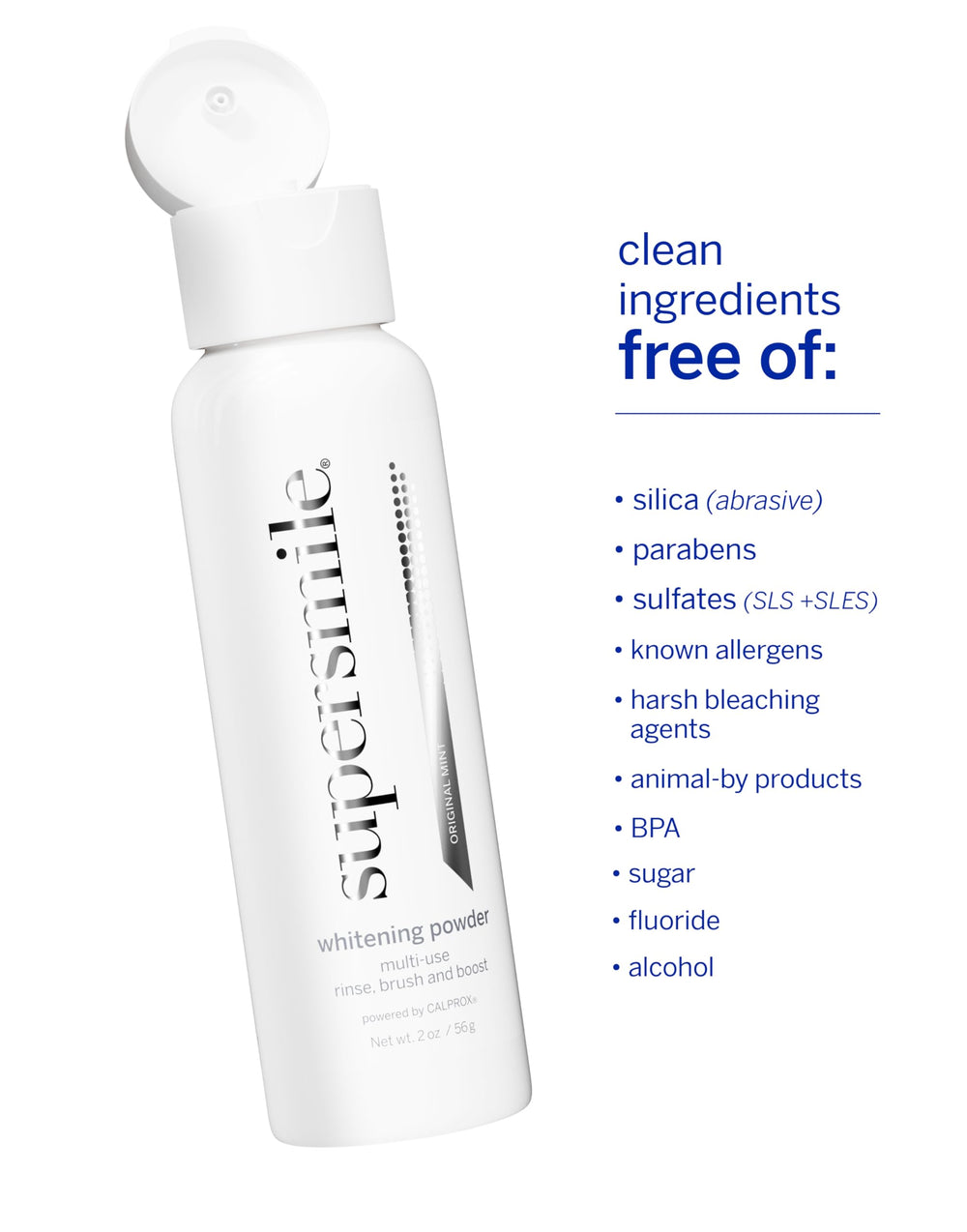 Supersmile triple-use product on bathroom counter conveys travel-friendly care