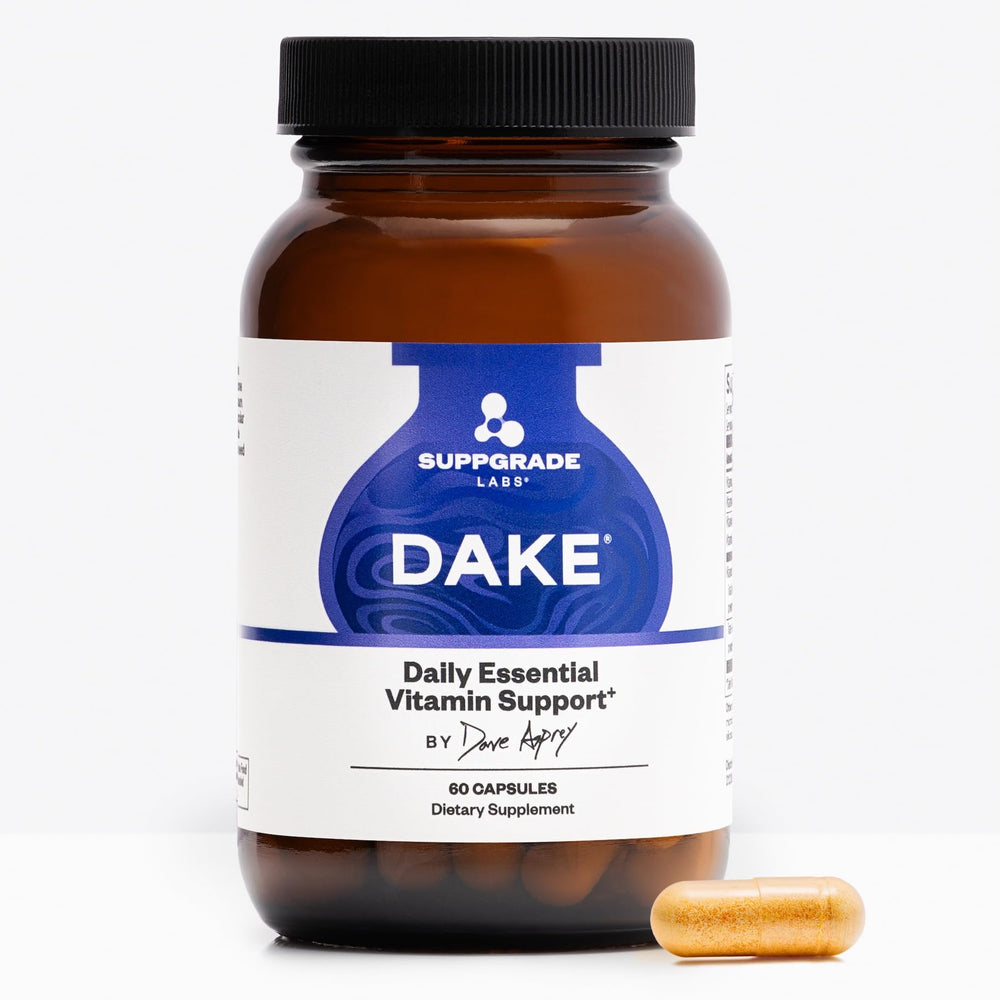 Suppgrade Labs DAKE bottle pour demonstrates convenient daily use for immune and bone support.