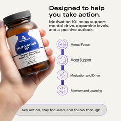 Suppgrade Labs Motivation 101 label front emphasizes memory and learning support