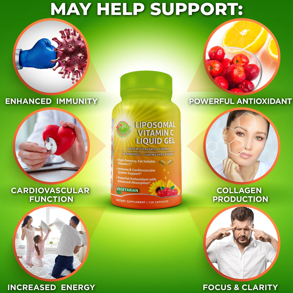 SUPPLEMENTS STUDIO Liposomal Vitamin C serving size image conveys 1100mg potency.