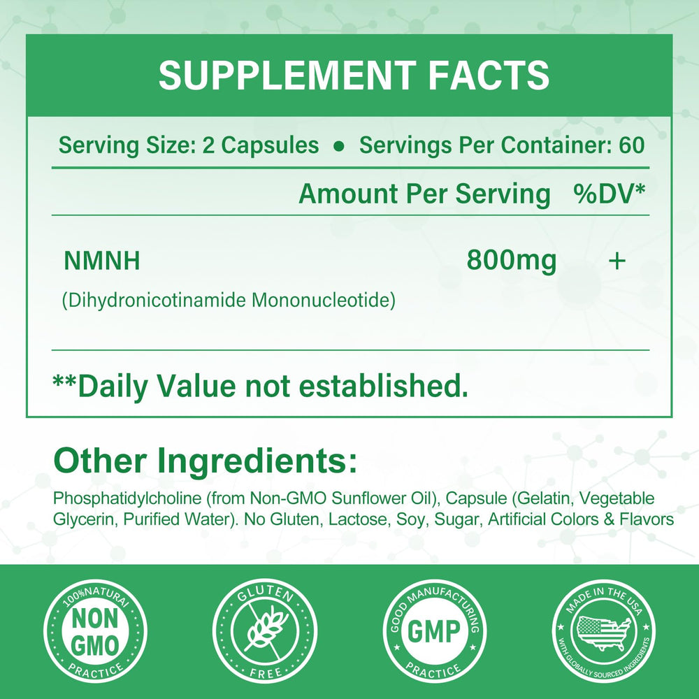 SUPRANOURISH NMNH capsules for daily use, 800 mg per serving, easy routine