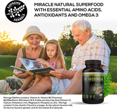 Supreme Herbals Moringa capsules nutrition panel—vitamins and minerals overview.