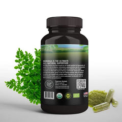 Supreme Herbals Moringa capsules pour—convenient daily intake with water.