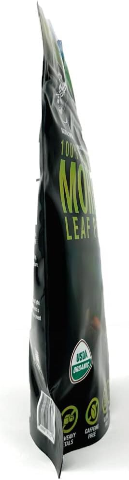 Supreme Herbals Moringa leaf powder with scoop enables easy daily dosage.