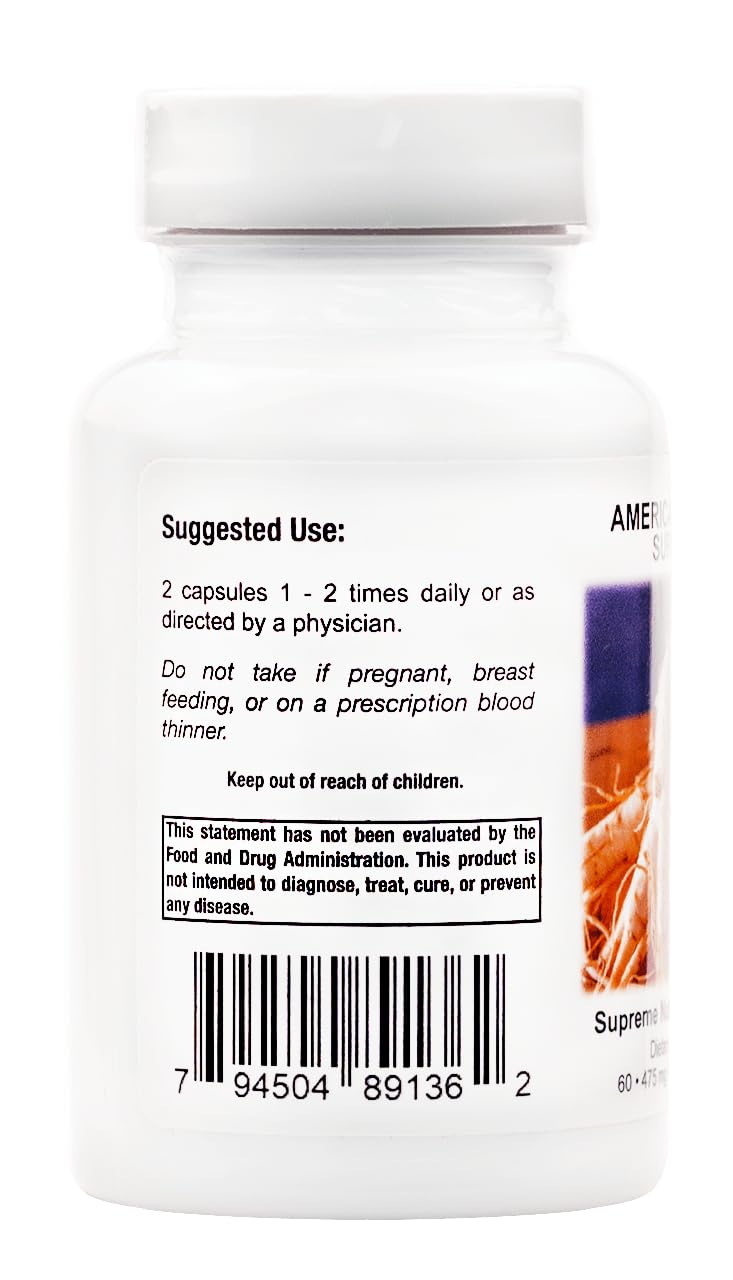 Supreme Nutrition American Ginseng capsules close up highlighting vegetarian capsules
