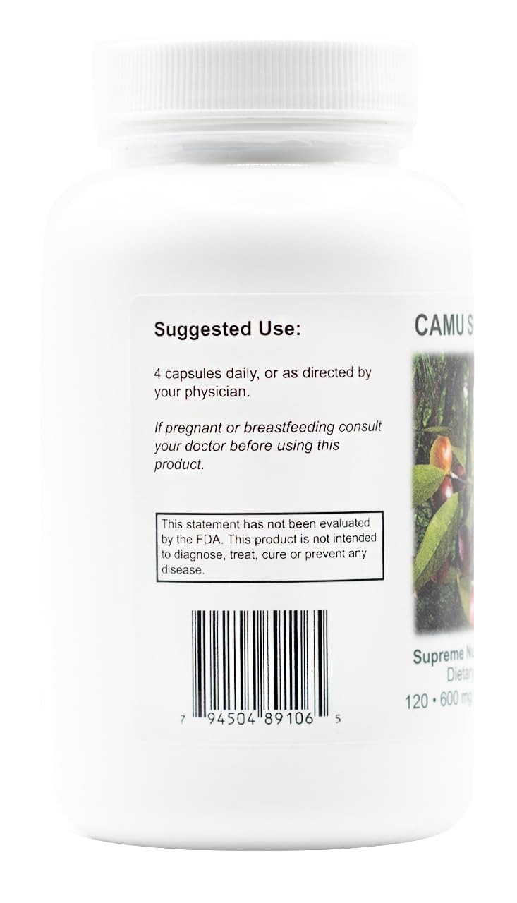 Supreme Nutrition Camu Supreme ingredient panel highlights 100% Camu Camu fruit.