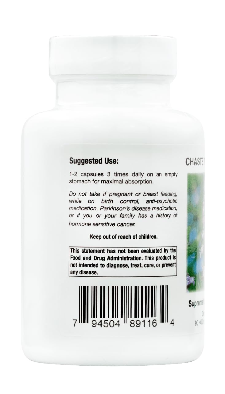 Supreme Nutrition Chaste Tree Supreme capsules close-up—vegetarian Vitex capsules ready for use.