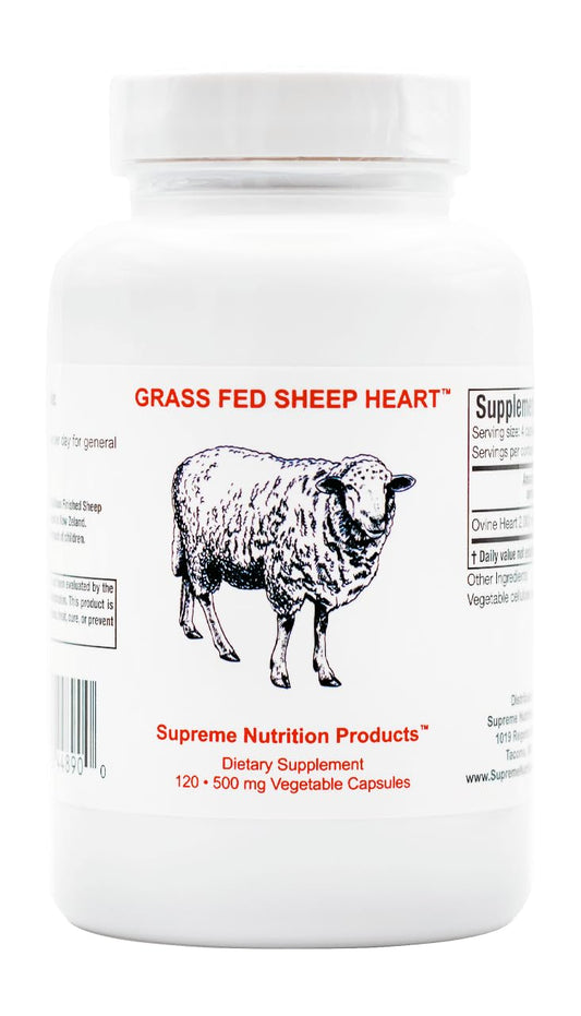 Supreme Nutrition Grass-Fed Sheep Heart capsules for easy daily wellness support.